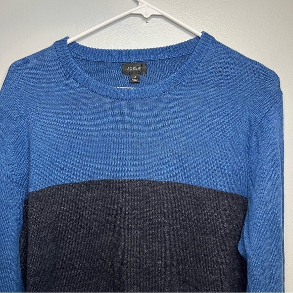 J. Crew Mens Blue Black Color Block Cotton Wool Crewneck Sweater Size M Office - Picture 2 of 8
